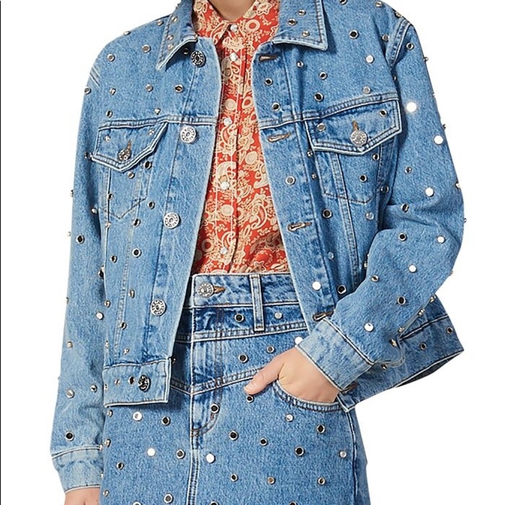 Sandro mirror detail denim jacket NWT size 38 M